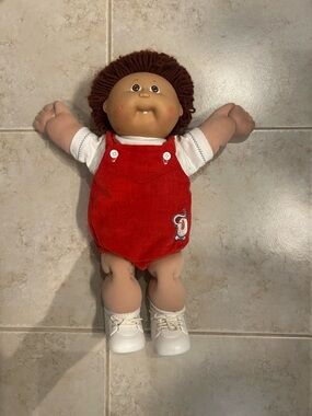 Cabbage Patch Plush Doll in Red Overalls